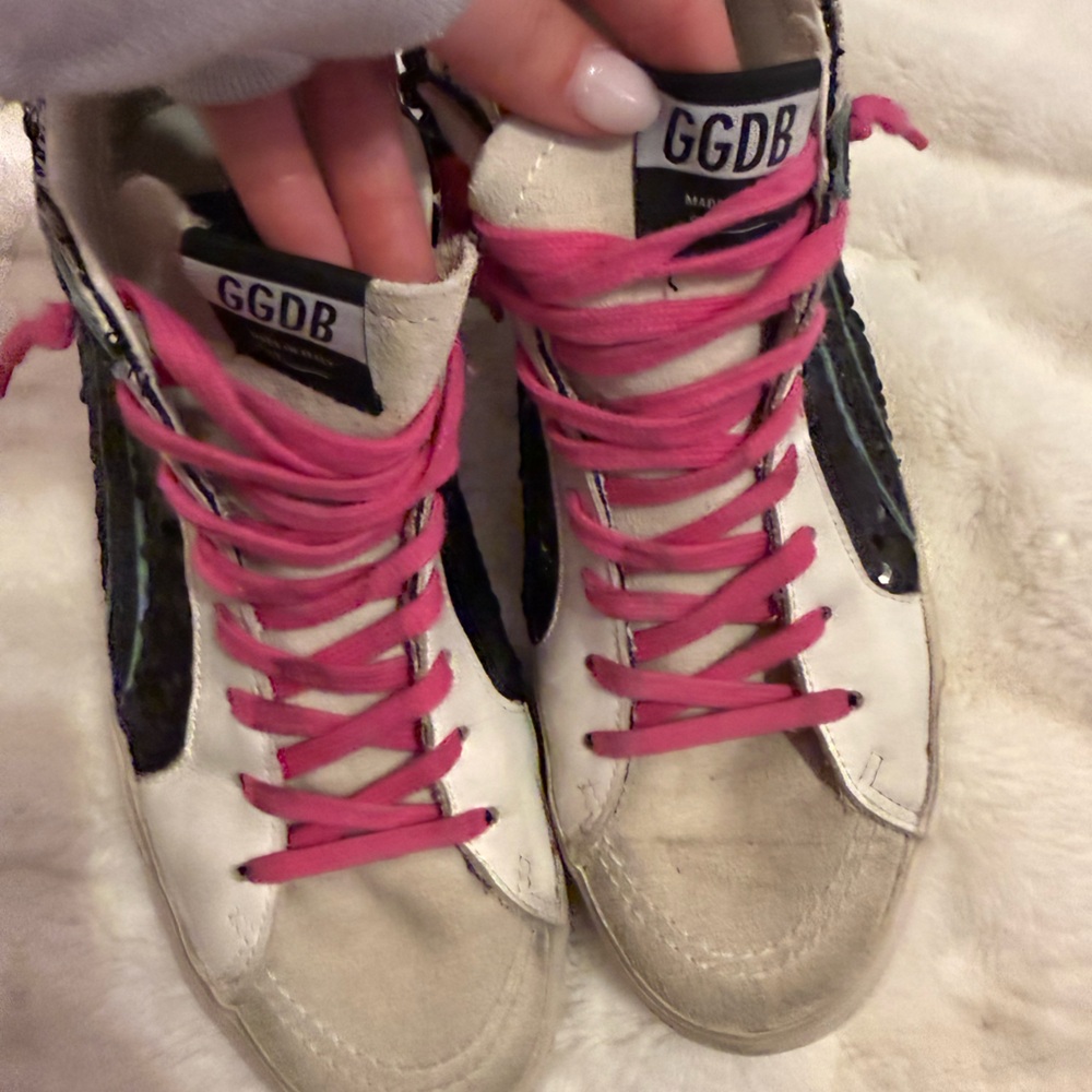 Golden Goose White and Pink Sneakers